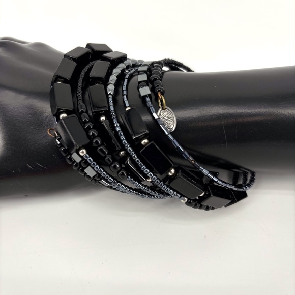 Hematite, Black Onyx, and Bead Wired Wrap Around Bracelet - Picture 8 of 10